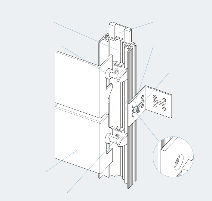 Schema di montaggio del sistema per facciate ventilate TECNOARKIT